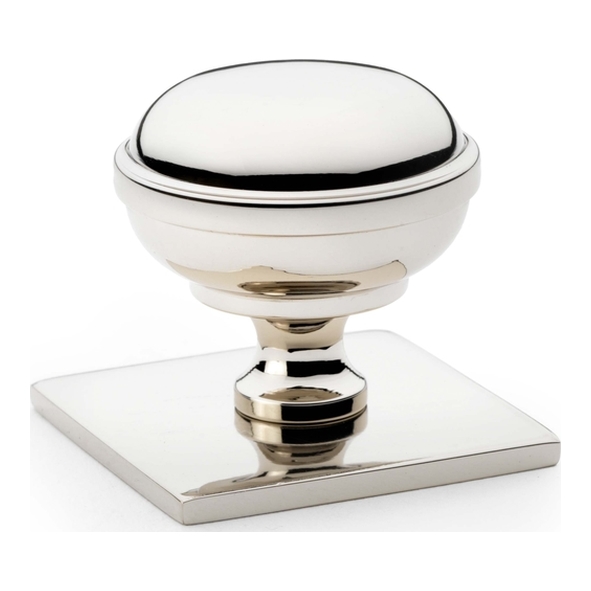 AW826-34-PN • 34mm • Polished Nickel • Alexander & Wilks Quantock Cupboard Knob on Square Backplate